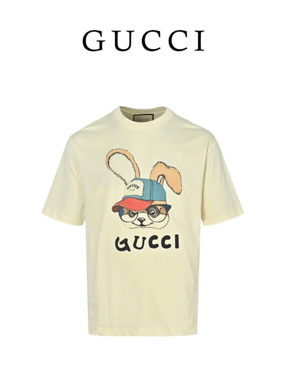 🐰Gucci Cream Bunny Graphic Print Crew Neck Short Sleeve T‑Shirt